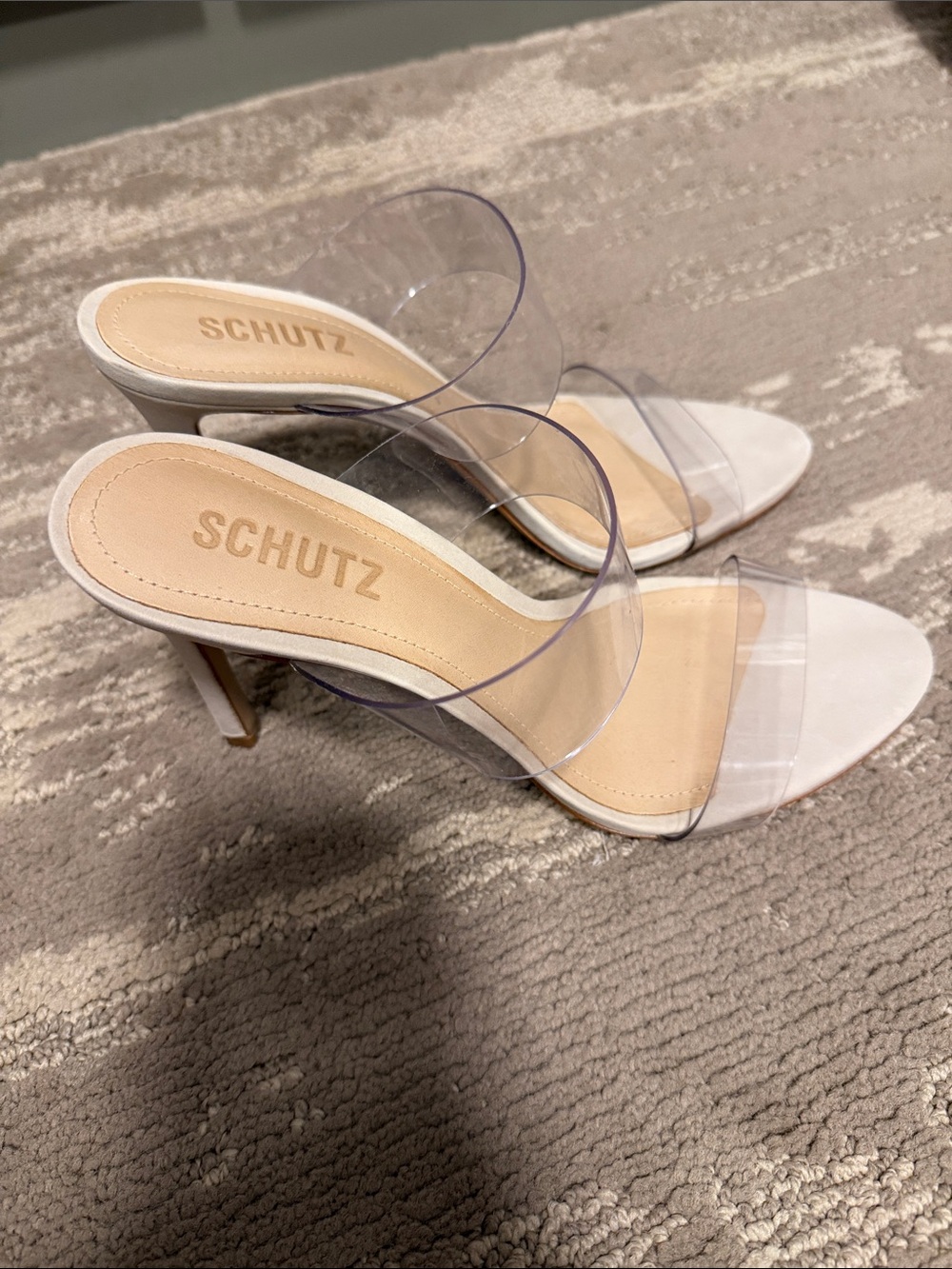 Schutz Clear Strap White Heeled Sandals